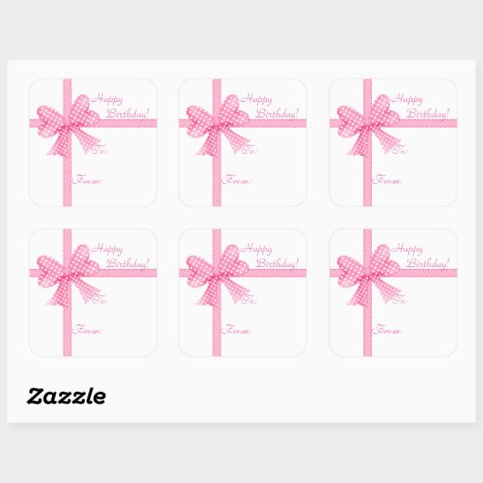 ピンクボウとリボンギフトラベルシール スクエアシール (シート)