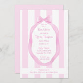 ピンクボウと壁紙ストライプガールベビーシャワー 招待状 (正面/裏面)