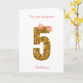 ピンクボウと金ゴールドグリッター第5誕生日カード カード (黄色い花)