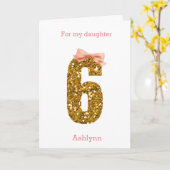 ピンクボウと金ゴールドグリッター第6誕生日カード カード (黄色い花)