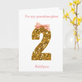 ピンクボウと金ゴールドグリッター2nd誕生日 カード (黄色い花)