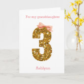 ピンクボウと金ゴールドグリッター3日 カード (黄色い花)