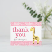 ピンクボウのキリン女の子のための赤ちゃんシャワーありがとう ポストカード (スタンド正面)