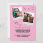 ピンクボウのマッチボックス写真卒業発表 招待状 (裏面)