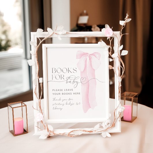 ピンクボウのミニマリスト女の子ベビーシャワーブック ポスター