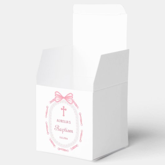 ピンクボウのリボンフレームバプティスキューブ フェイバーボックス (オープン)