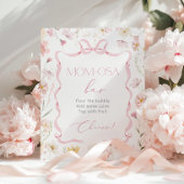 ピンクボウのリボンワイルドフラワーモモモザバーの水色 ポスター