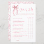 ピンクボウの上または下のブライダルシャワーゲーム (正面/裏面)