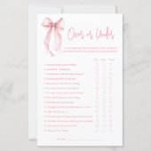 ピンクボウの上または下のブライダルシャワーゲーム (正面)