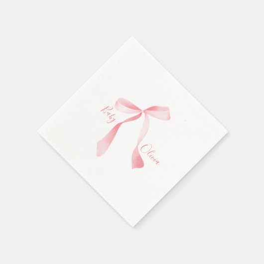 ピンクボウの女の子ベビーシャワー スタンダードカクテルナプキン (角)
