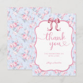 ピンクボウみすぼらしいシックな赤ちゃんシャワーありがとう サンキューカード (正面/裏面)