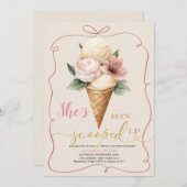 ピンクボウアイスクリームスコップアップブライダルシャワー 招待状 (正面/裏面)