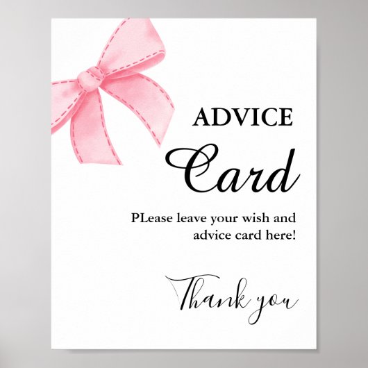 ピンクボウアドバイスブライダルシャワー標識 ポスター (正面)