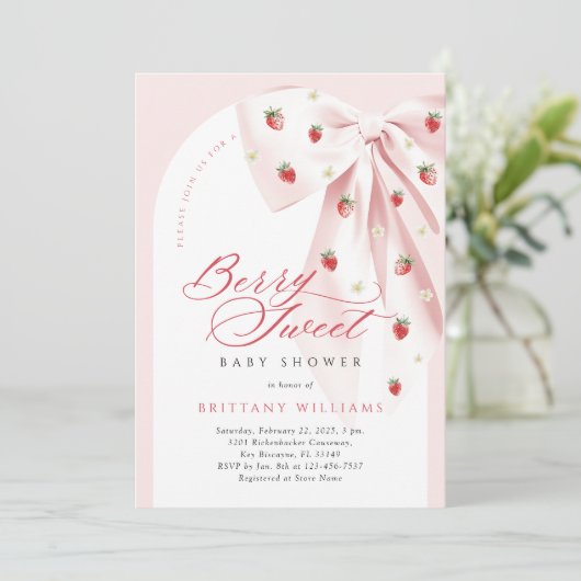 ピンクボウアーチベリースイートベビーシャワー 招待状 (スタンド正面)