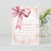 ピンクボウウィンターオネダーランドスノーフレーク誕生日 招待状 (スタンド正面)