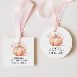 ピンクボウウォーターカラーパンプキン誕生日 フェイバータグ