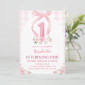 ピンクボウウォーターカラーファースト誕生日招待状 招待状 (スタンド正面)