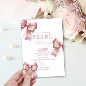 ピンクボウウォーター色1st誕生日 招待状