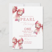 ピンクボウウォーター色1st誕生日 招待状 (正面)