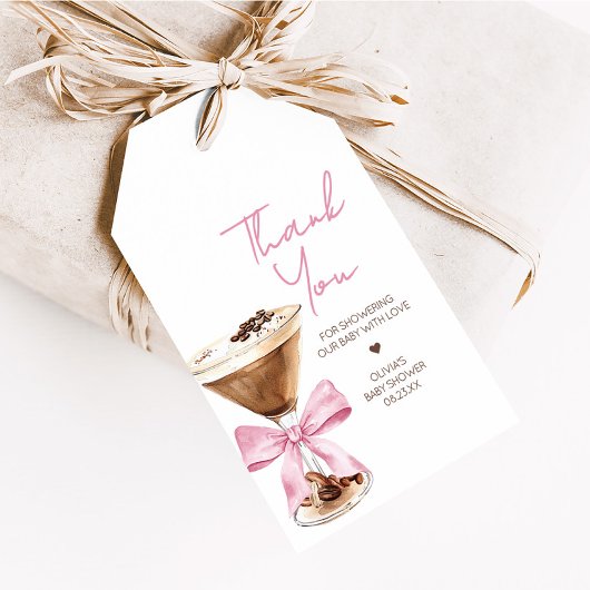 ピンクボウエスプレッソマルティーニベイビーシャワーメッセージカード ギフトタグ