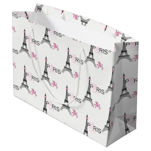 ピンクボウエッフェルタワーパリフランスプードルシック ラージペーパーバッグ (裏面アングル)