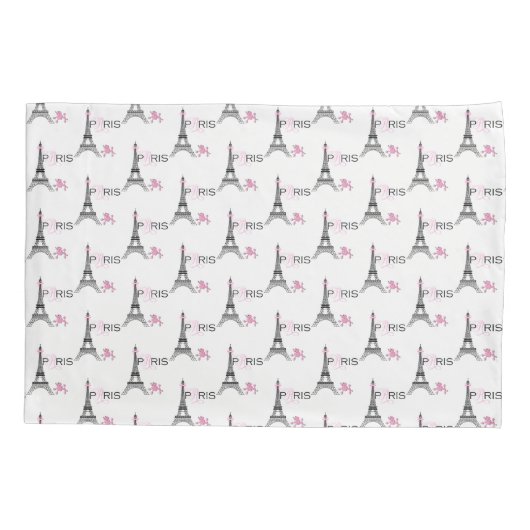 ピンクボウエッフェルタワーパリフランスプードルシック 枕カバー (裏面)