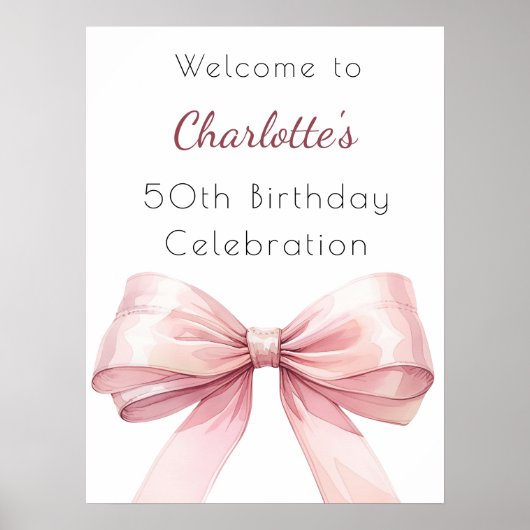 ピンクボウエレガントな誕生日パーティーへようこそ ポスター (正面)