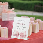 ピンクボウエレガントな誕生日パーティーへようこそ 台座サイン