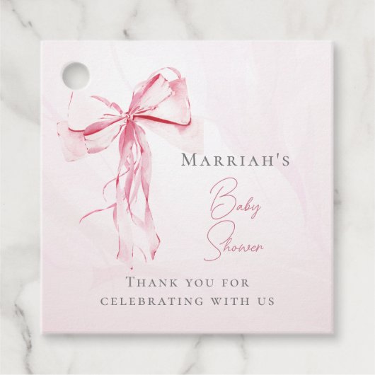ピンクボウエレガントウォーター色ガールベビーシャワー フェイバータグ (正面)