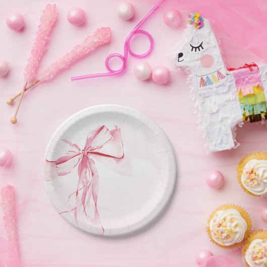 ピンクボウエレガントウォーター色ガールベビーシャワー ペーパープレート (パーティー)