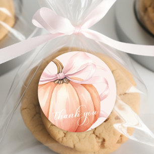 ピンクボウエレガントカボチャありがとうステッカー ラウンドシール