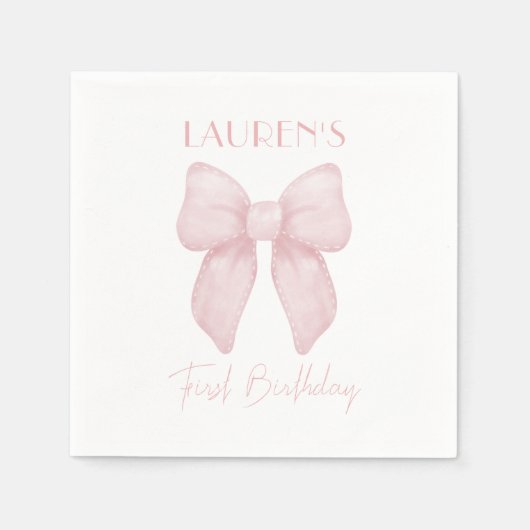 ピンクボウエレガントガールファースト誕生日 スタンダードカクテルナプキン (正面)