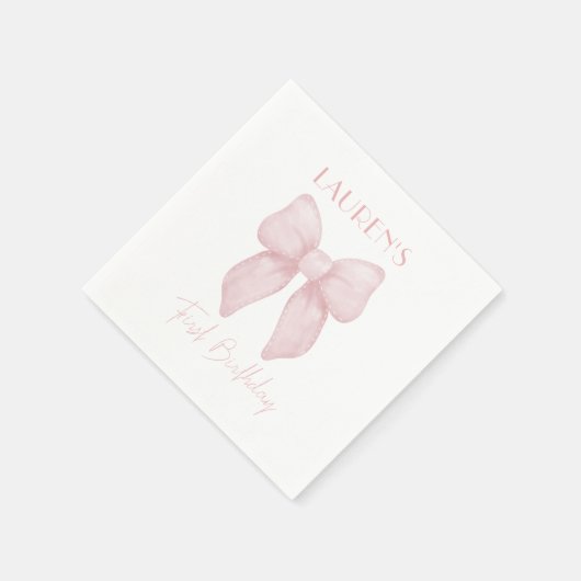 ピンクボウエレガントガールファースト誕生日 スタンダードカクテルナプキン (角)