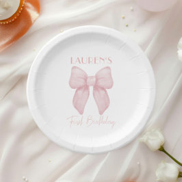 ピンクボウエレガントガールファースト誕生日 ペーパープレート