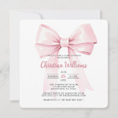 ピンクボウエレガントガールベビーシャワー招待状 招待状 (正面)