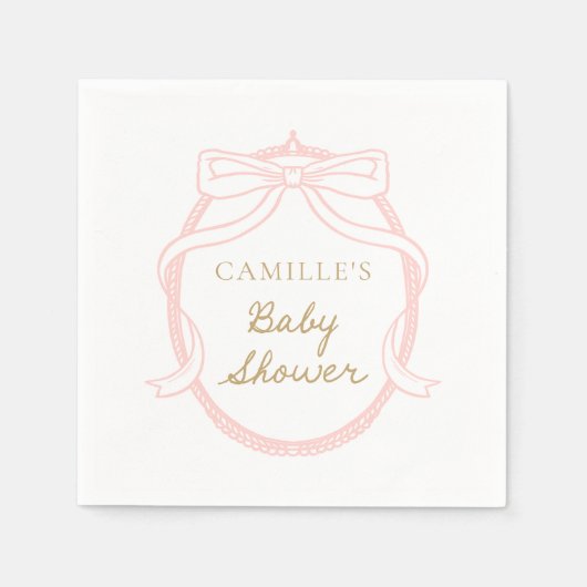 ピンクボウエレガントガールベビーシャワー スタンダードカクテルナプキン (正面)