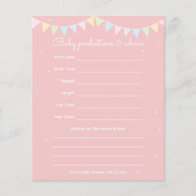 ピンクボウエレガントガール赤ちゃんシャワー推理ゲーム (正面)