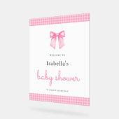 ピンクボウエレガントガール赤ちゃんシャワー歓迎サイン アクリルサイン (傾斜)