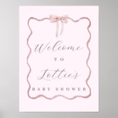 ピンクボウエレガントガール赤ちゃんシャワー歓迎サイン ポスター (正面)