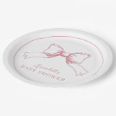ピンクボウエレガントガール赤ちゃんシャワー ペーパープレート (アングル)