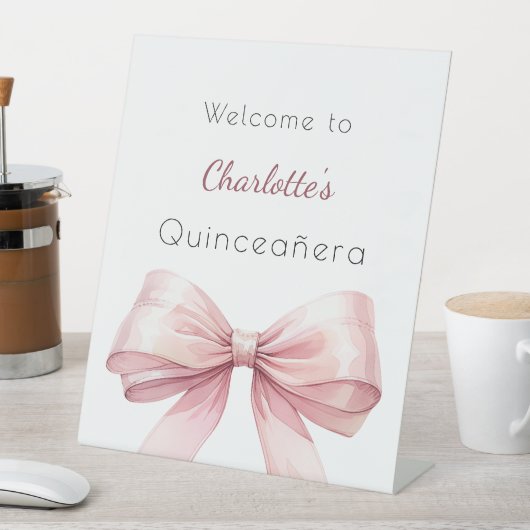 ピンクボウエレガントキンセアニェラ歓迎 台座サイン (インサイチュ)