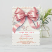 ピンクボウエレガントコケットヴィンテージガールベビーシャワー 招待状 (スタンド正面)