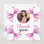ピンクボウエレガントコケット写真甘い16誕生日 サンキューカード (正面/裏面)