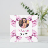 ピンクボウエレガントコケット写真甘い16誕生日 サンキューカード (スタンド正面)