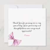 ピンクボウエレガントコケット写真甘い16誕生日 サンキューカード (裏面)