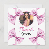 ピンクボウエレガントコケット写真甘い16誕生日 サンキューカード (正面)