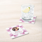 ピンクボウエレガントコケット写真甘い16誕生日 スクエアペーパーコースター (インサイチュ)