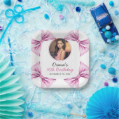 ピンクボウエレガントコケット写真甘い16誕生日 ペーパープレート (パーティー)