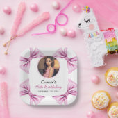 ピンクボウエレガントコケット写真甘い16誕生日 ペーパープレート (パーティー)