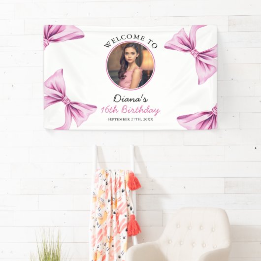 ピンクボウエレガントコケット写真甘い16誕生日 横断幕 (インサイチュ)